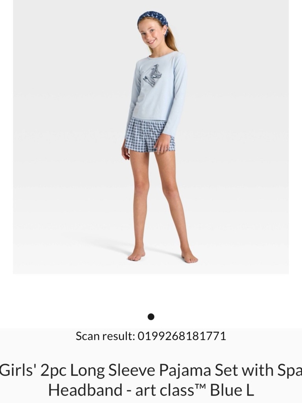 art class Light Blue Girls 2-Piece Pajama Set with Checked Shorts & Headband